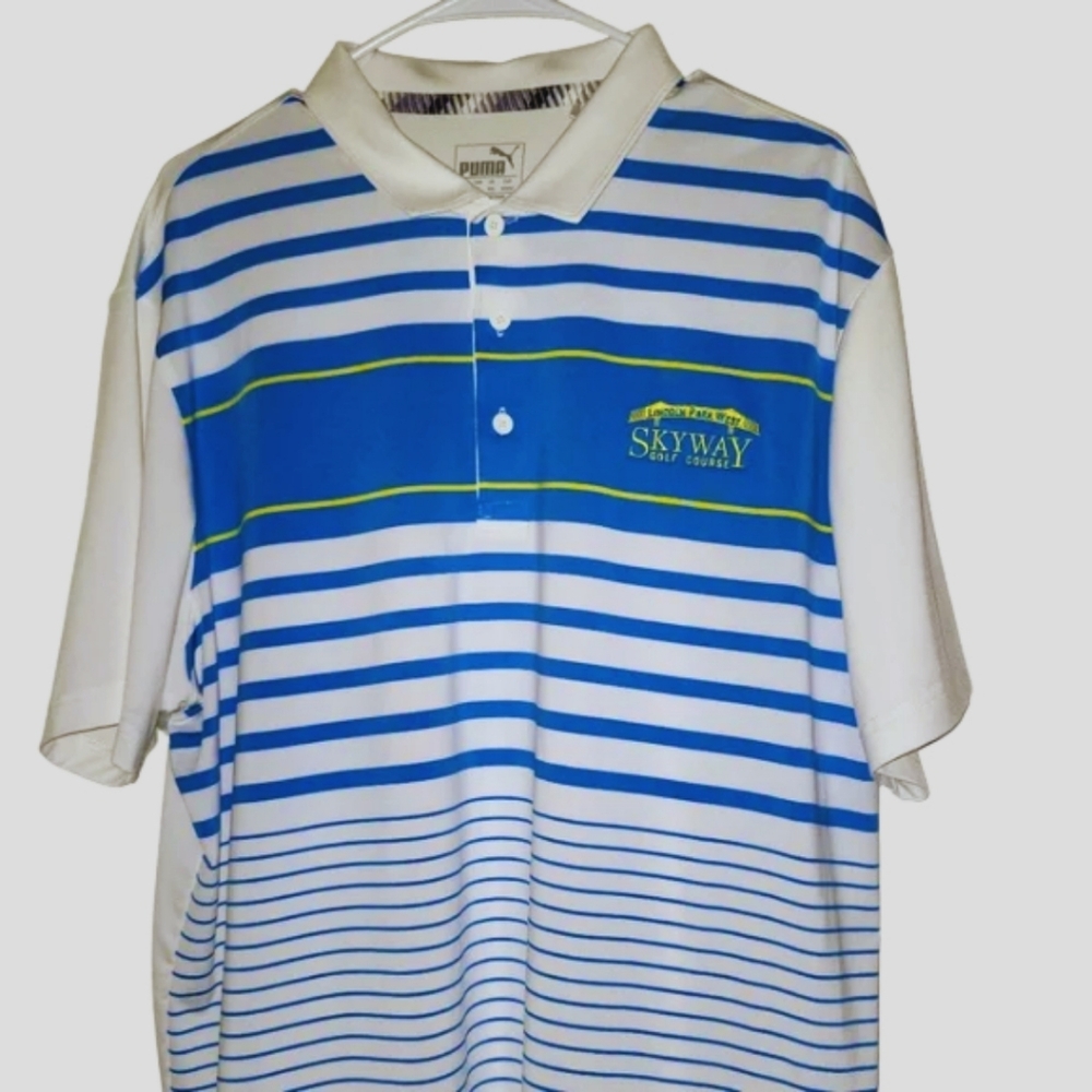 Puma Blue and White Striped Golf Polo